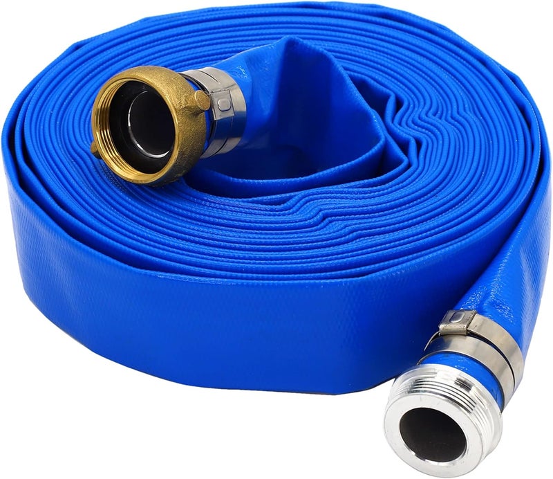 DAVCO 2" ID × 25 ft Pool Backwash Hose, Heavy Duty Reinforced Blue PVC Lay Flat Water Discharge Pump Hoses For Swimming Drain Pools and Clean Filters, With Aluminum Pin Lug Fittings - Image 1